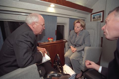 Vice President Cheney, Lynne Cheney and I. Lewis "Scooter" Libby aboard Marine Two.