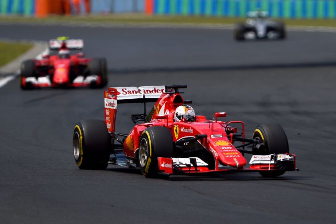 Vettel leads the Hungarian Grand Prix on his way to his 41st career win in F1 and his second for Ferrari.