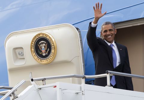 Obama boards Air Force One as he prepares to depart Jomo Kenyatta International Airport in Nairobi, Kenya, on Sunday, July 26. 