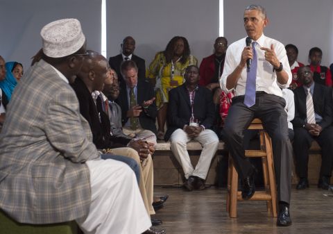 Obama addresses representatives of civil society organizations at the Young African Leaders Initiative Regional Leadership Center in Nairobi on July 26.