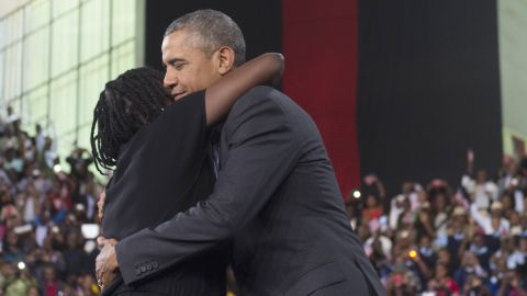 Obama embraces his sister,  Auma, in Nairobi on Saturday. 