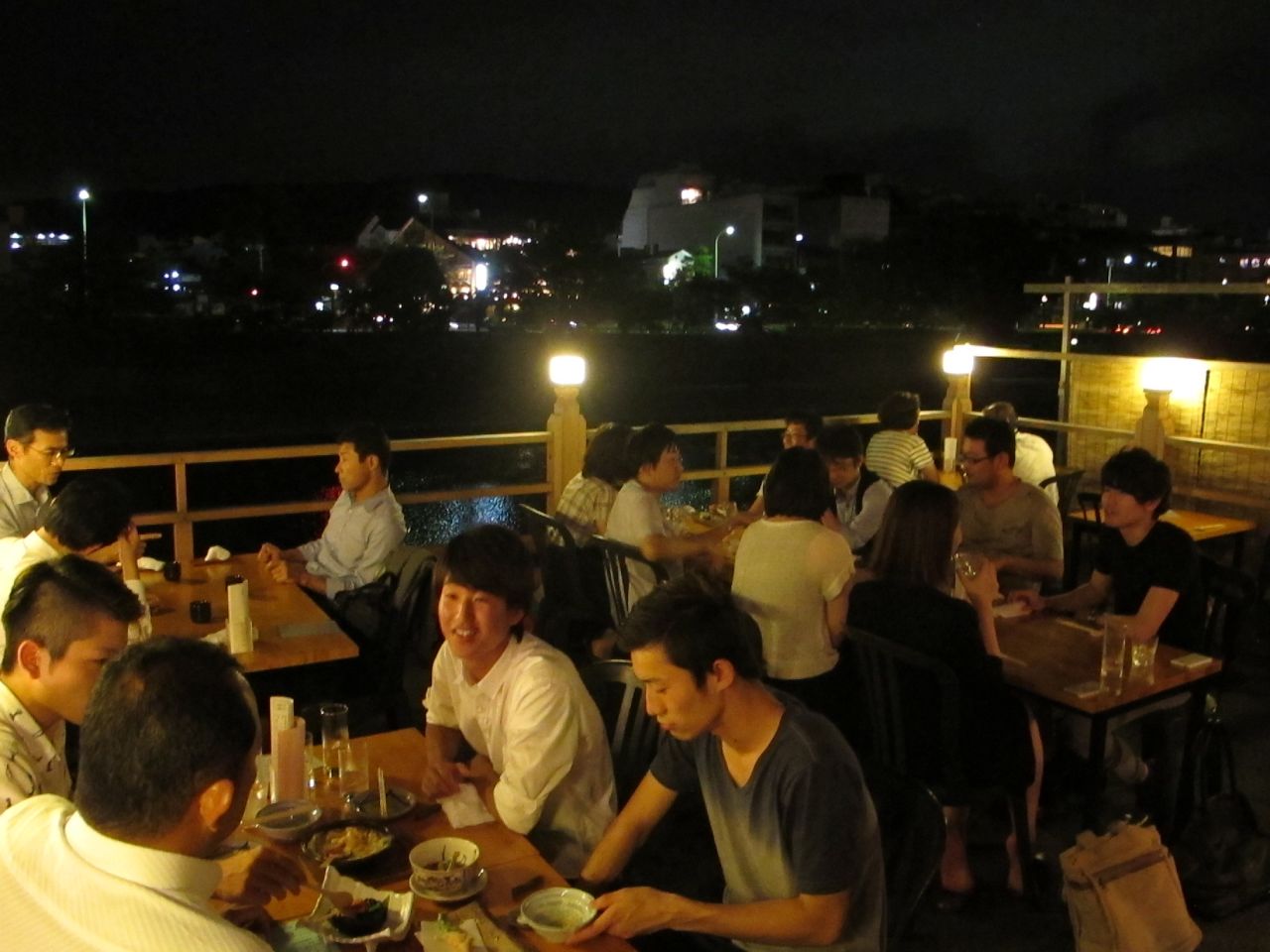 Nighttime balcony (yuka) dining is a summer tradition in Kyoto.