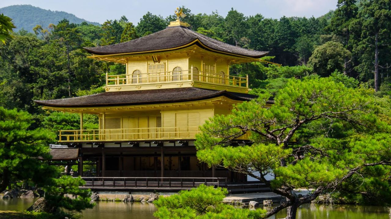 The glorious Golden Pavilion was rebuilt in 1955 after it was damaged in a fire.
