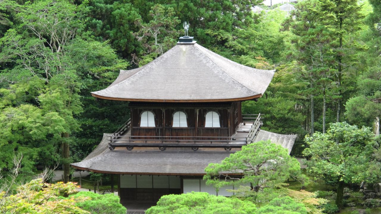 Unlike the extravagant Kinkaku-ji Temple built by his grandfather, Shogun Yoshimitsu's Ginkaku-ji Temple is elegant and simple.
