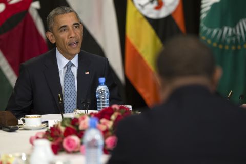 Obama speaks on South Sudan and counterterrorism issues during a multilateral meeting with Kenya, Sudan, Ethiopia, the African Union and Uganda on July 27.