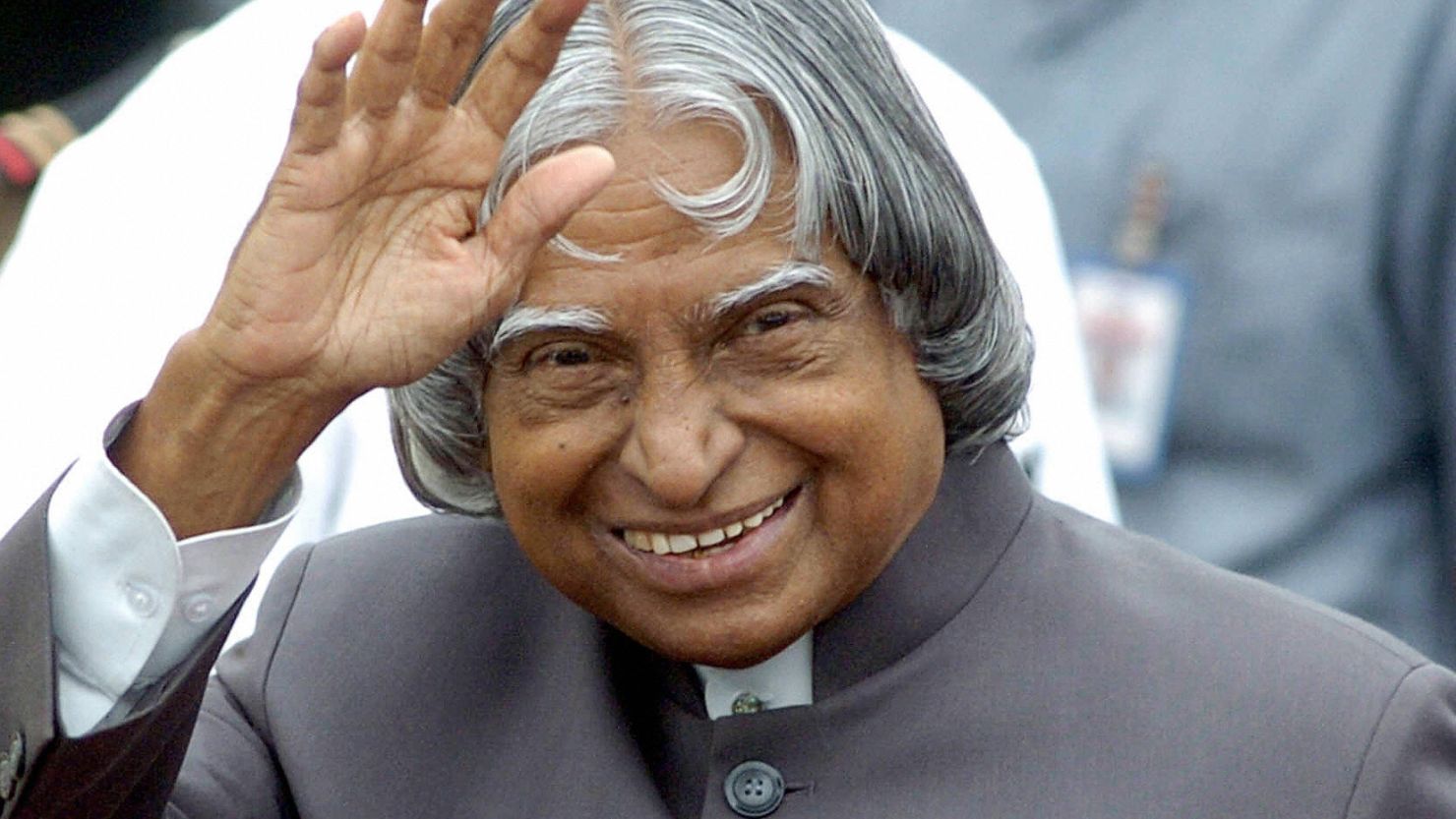 Indian President A.P.J. Abdul Kalam waves at New Delhi's Air Force station on September 11, 2004.