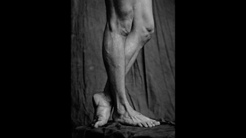 A closeup of a dancer's legs.