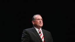 Former Arkansas Gov. Mike Huckabee fields questions at The Family Leadership Summit on July 18, 2015, in Ames, Iowa.