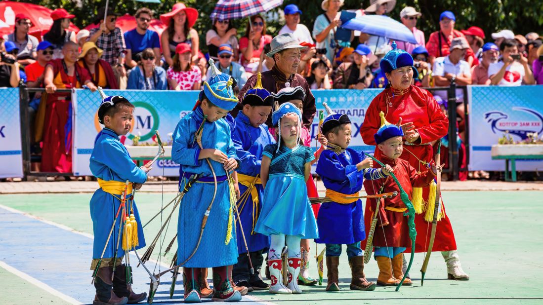 You're never too young (or too old) to be an archer in Mongolia. While wrestling is strictly a male sport, both archery and horse racing include female competitors.