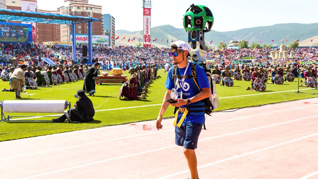 Google Trekker operator, Azaa, captures the Naadam opening ceremony in mid-July. The event marked the first time Google Street View has been used to document a festival.