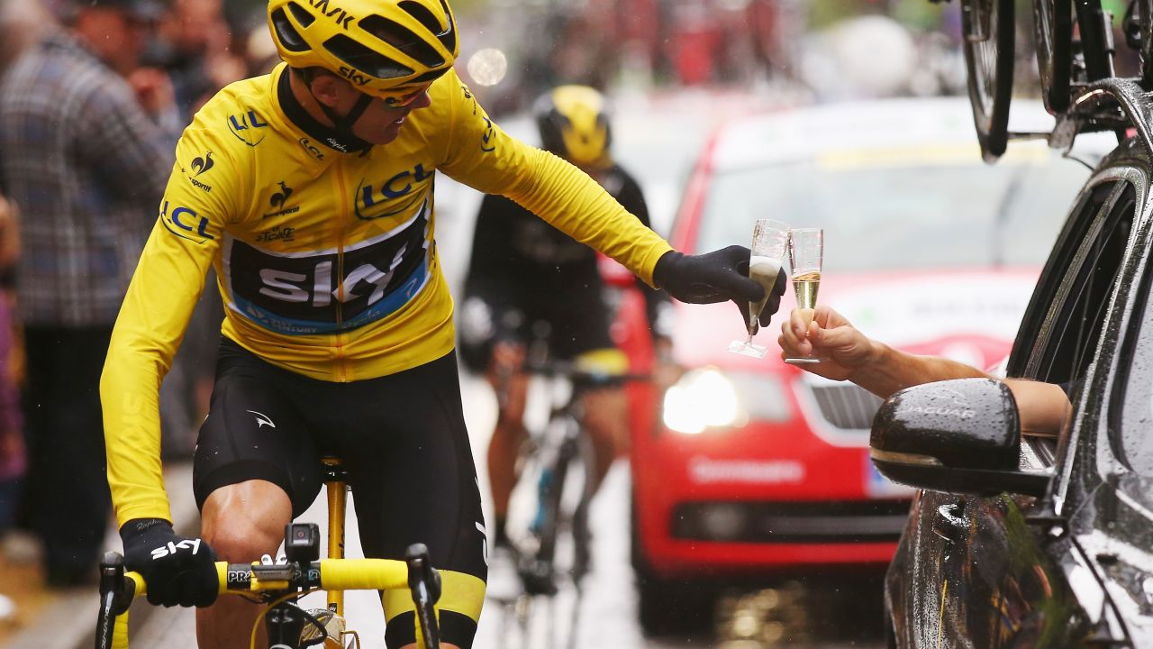 Chris Froome celebrates <a href="http://www.cnn.com/2015/07/26/sport/cycling-tour-de-france-froome-greipel/" target="_blank">his Tour de France win</a> with a glass of champagne Sunday, July 26, in Paris. It was the second Tour de France title for Froome, who also won the race in 2013.