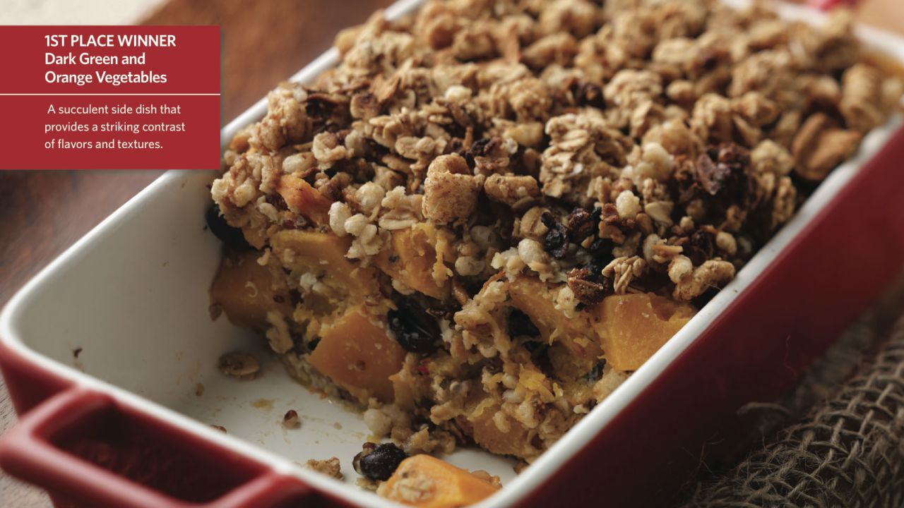 <a href="http://www.cnn.com/2015/08/05/health/harvest-bake-kids-recipe/index.html"><strong>CLICK HERE FOR FULL RECIPE</strong></a><strong> </strong><br />An unusual combo of butternut squash and granola looks good enough to eat anytime of the day. Winning first place in the green and orange veggie division, Harvest Bake is the brainchild of Chef Bryan Ehrenholm and the kids from Joshua Cowell Elementary School in Manteca, California.