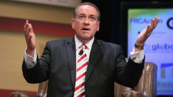 Republican presidential hopeful and former Arkansas Governor Mike Huckabee fields questions at The Family Leadership Summit at Stephens Auditorium on July 18, 2015 in Ames, Iowa. According to the organizers the purpose of The Family Leadership Summit is to inspire, motivate, and educate conservatives.