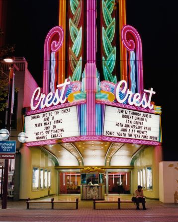 This building originally opened as the Empress Theater in 1912, and was later renamed The Hippodrome. According to the <a target="_blank" target="_blank">cinema's website</a>, when the Hippodrome's marquee fell and killed a bystander, it closed and later remodeled and opened up in the late 1940s as the glitzy Crest Theater. <br />"On the west coast I see more free-standing structures that, just by their exterior appearance, shape, and abundance of neon, clearly state 'Movie Theater,'" said Klavens. <br />"To quote renowned theater architect S. Charles Lee: 'The show starts on the sidewalk.'"