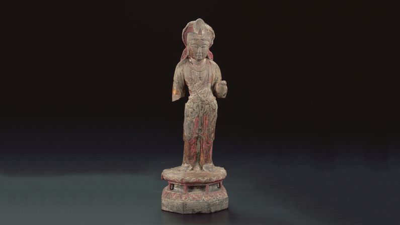"Buddhism had an open-minded attitude," says Dr. Guang Xing. "It absorbed and upheld local cultures and traditions and even local gods."<br />During the Tang Dynasty, for instance, the male bodhisattva of compassion (Avalokiteshvara) was transformed into a female (Guanyin).<br />This elaborate sculpture may be a depiction of the Chinese bodhisattva Guanyin. The upper class became a major force behind Buddhism which explains why she is dressed a court lady. It was believed that by creating Buddhist images, devotees could eventually shorten the cycle of birth and death and relieve suffering.