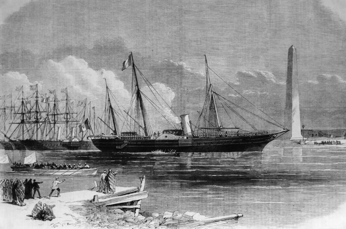 The French Empress Eugenie officially opens the Suez Canal at Port Said in Egypt, on board the imperial yacht 'Aigle,' on November 17, 1869.