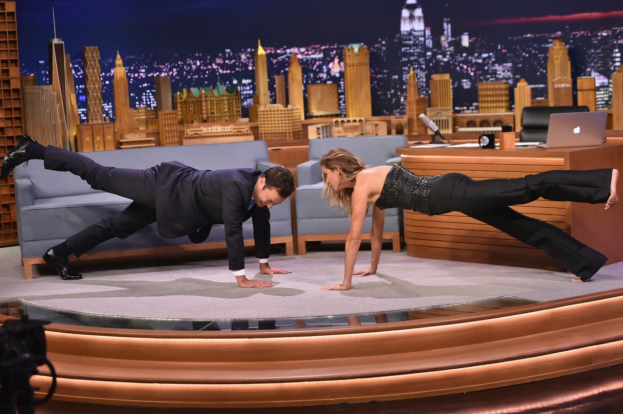 Supermodel Gisele Bundchen -- seen practicing a one-legged plank pose on 'The Tonight Show Starring Jimmy Fallon' -- has adopted yoga as part of her lifestyle. 