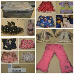 A collection of items of clothing found near the unidentified girl's body.