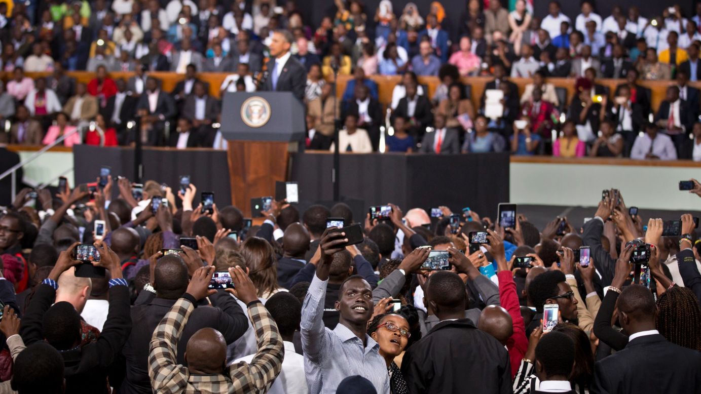 While U.S. President Barack Obama speaks in Nairobi, Kenya, an audience member takes a selfie on Sunday, July 26. <a href="http://www.cnn.com/2015/07/25/world/gallery/obama-kenya-ethiopia/index.html" target="_blank">See more photos of Obama's trip to Kenya and Ethiopia</a>