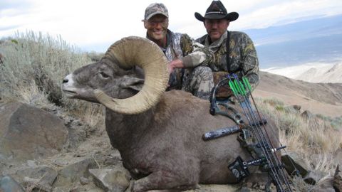 Walter James Palmer, a U.S. hunter wanted for killing Cecil the lion, seen posing (on the left) with a dead ram.