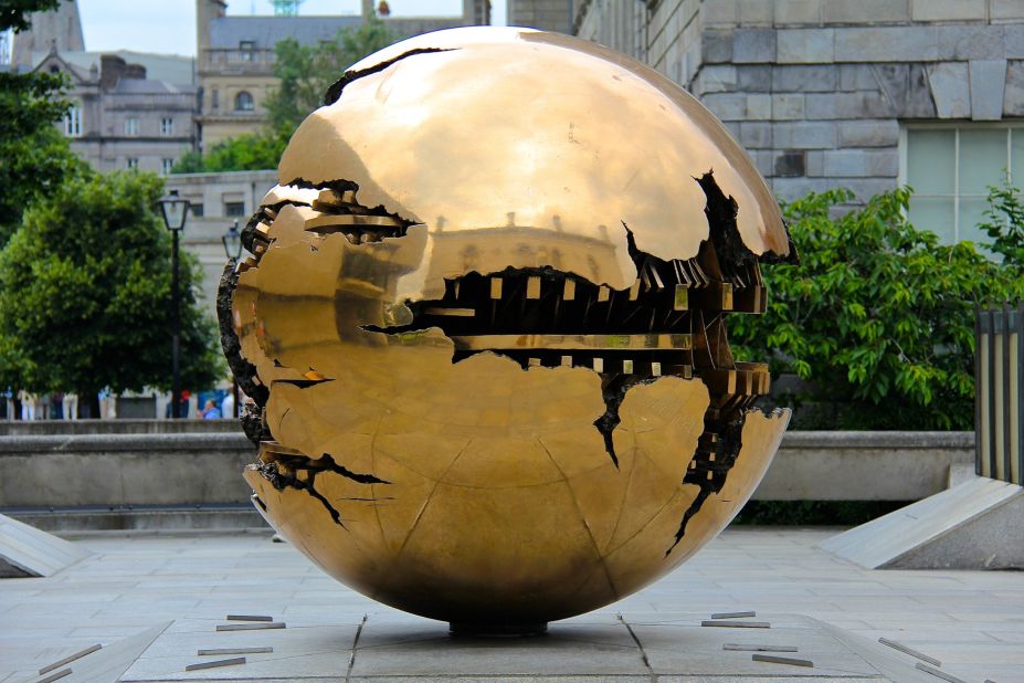 The Pomodoro "Sphere within Sphere", often called the <a href="http://ireport.cnn.com/docs/DOC-1231211">Trinity Globe</a>, has been on display at Trinity College since 1982. Sculptor Arnaldo Pomodoro's globes can be found all over the world.