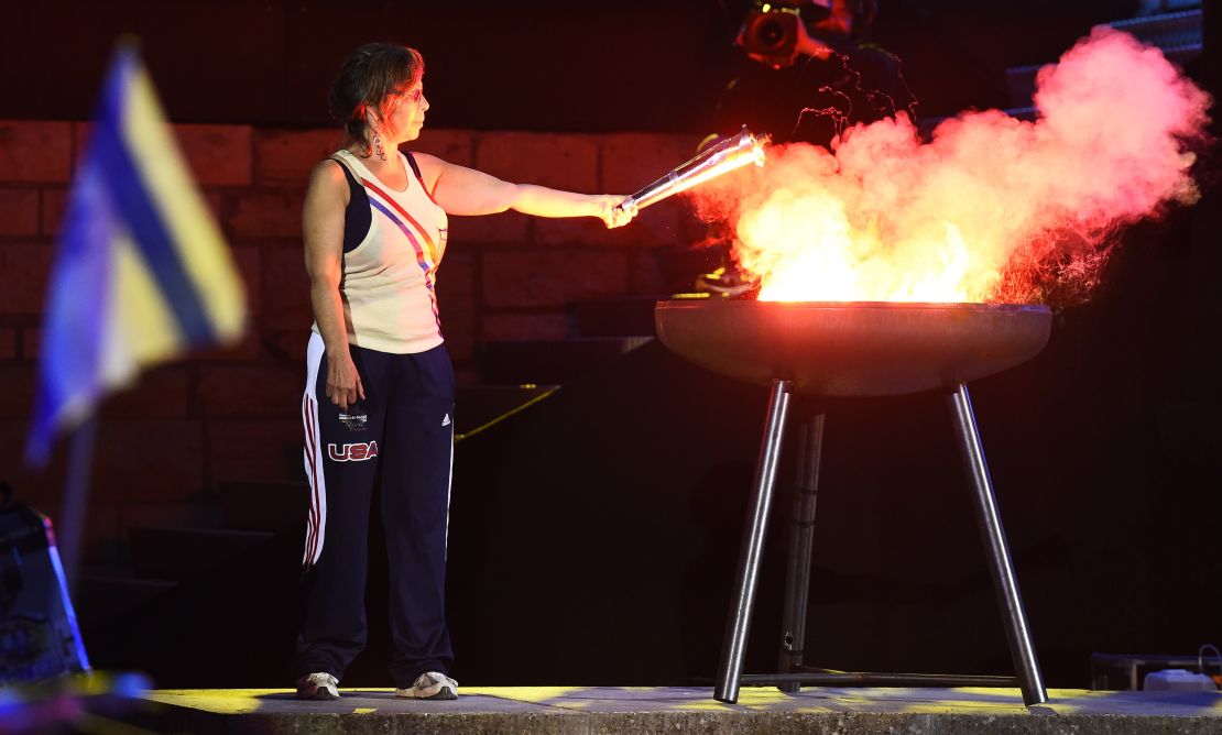 Nancy Glickman lit the torch at the opening ceremony of the European Maccabi Games