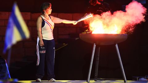 Nancy Glickman lit the torch at the opening ceremony of the European Maccabi Games