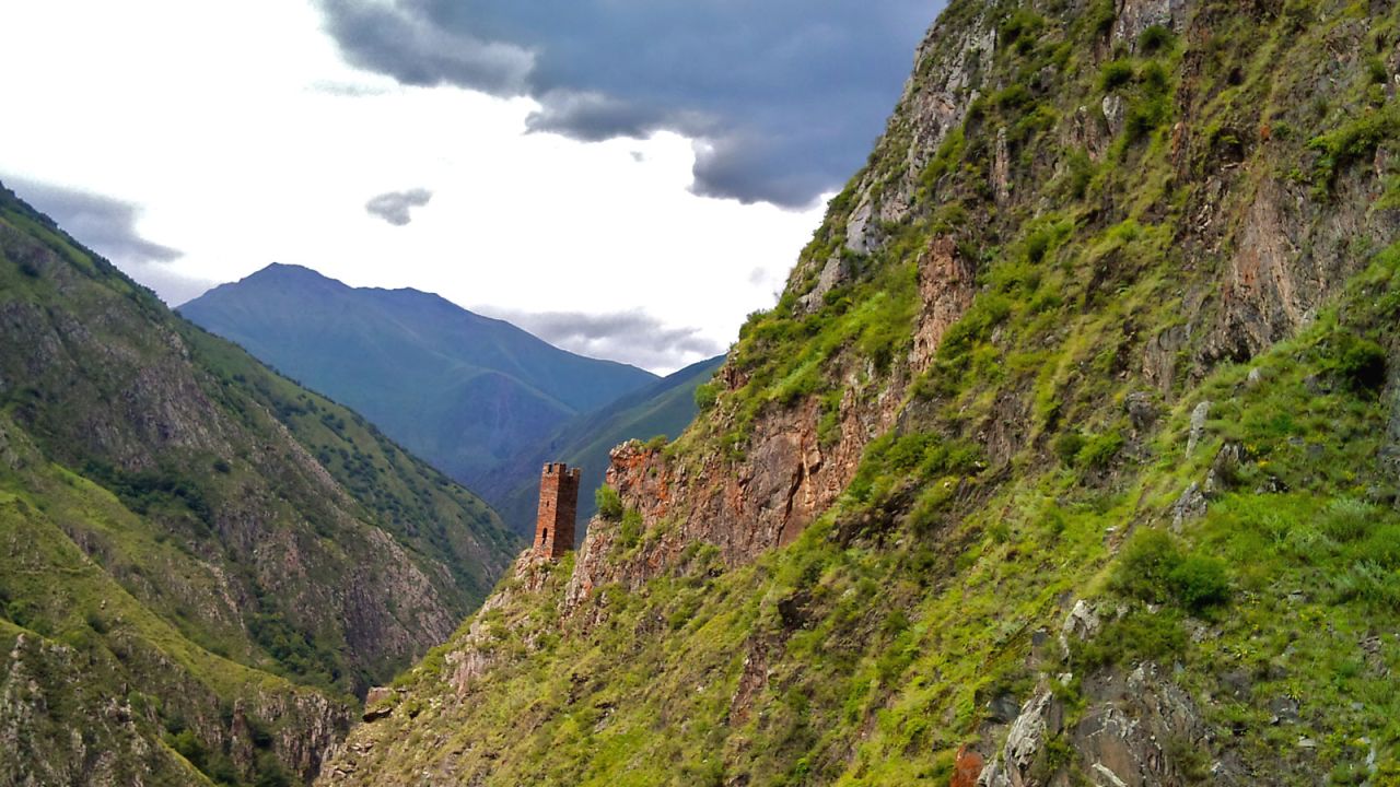 The ruined fortress of Mutso sits high up in the mountains on the border of Chechnya. 