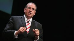 Republican presidential hopeful and former Arkansas Governor Mike Huckabee fields questions at The Family Leadership Summit at Stephens Auditorium on July 18, 2015 in Ames, Iowa.