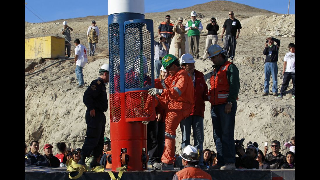 On September 25, a worker tests a capsule that would be used as part of rescue operations.