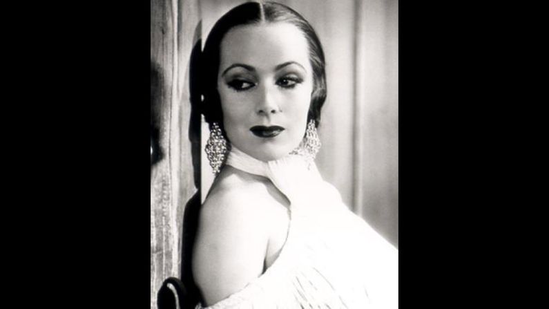 Dolores del Rio, seen here in In Caliente (1935), remains one of the most successful Mexican-born actors in Hollywood. In several roles she was able to escape stereotyping as an "exotic" temptress, radiating cool sophistication in white and silver gowns by Orry-Kelly.  Image from Creative Commons.