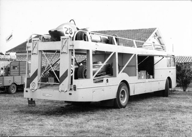 The Fiat transporter used to ferry the cars from race to race has a guide price of $900,000 to $1.2 million. The auction is being handled by Bonhams of London. 