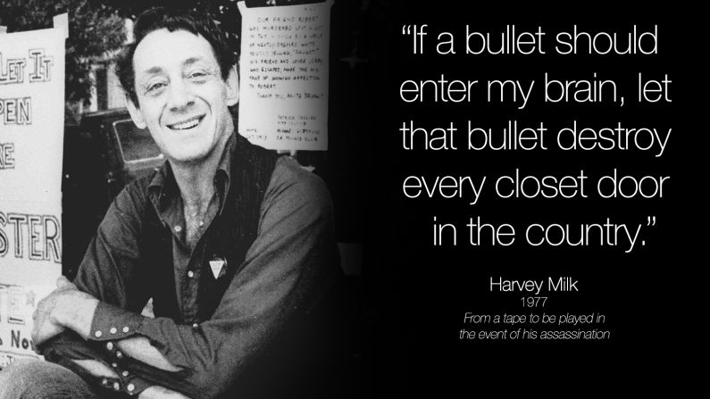 Harvey Milk poses in front of his camera shop in San Francisco in this November 9, 1977. 