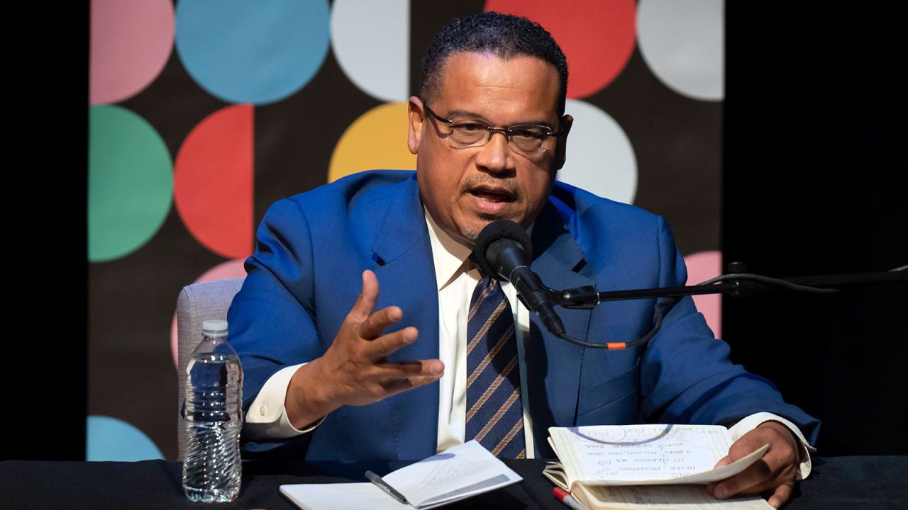 Minnesota Attorney General Keith Ellison participates in a debate with Jim Schultz on October 14 in St. Paul, Minnesota. 