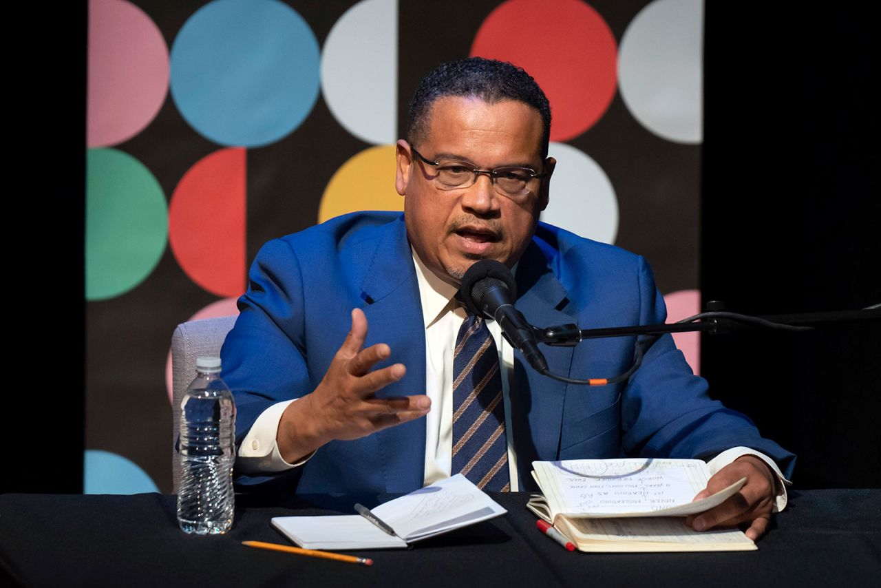 Minnesota Attorney General Keith Ellison participates in a debate with Jim Schultz on October 14 in St. Paul, Minnesota. 