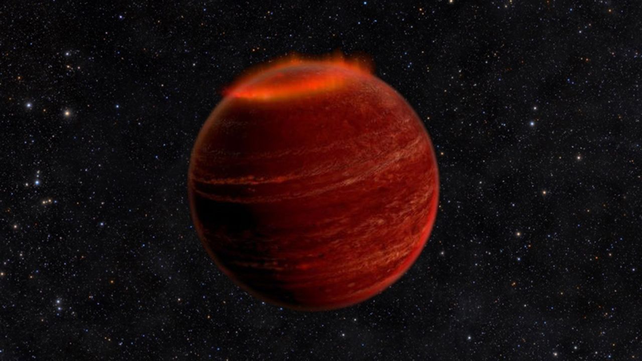 Astronomers have discovered powerful auroras on a brown dwarf that is 20 light-years away. This is an artist's concept of the phenomenon. 