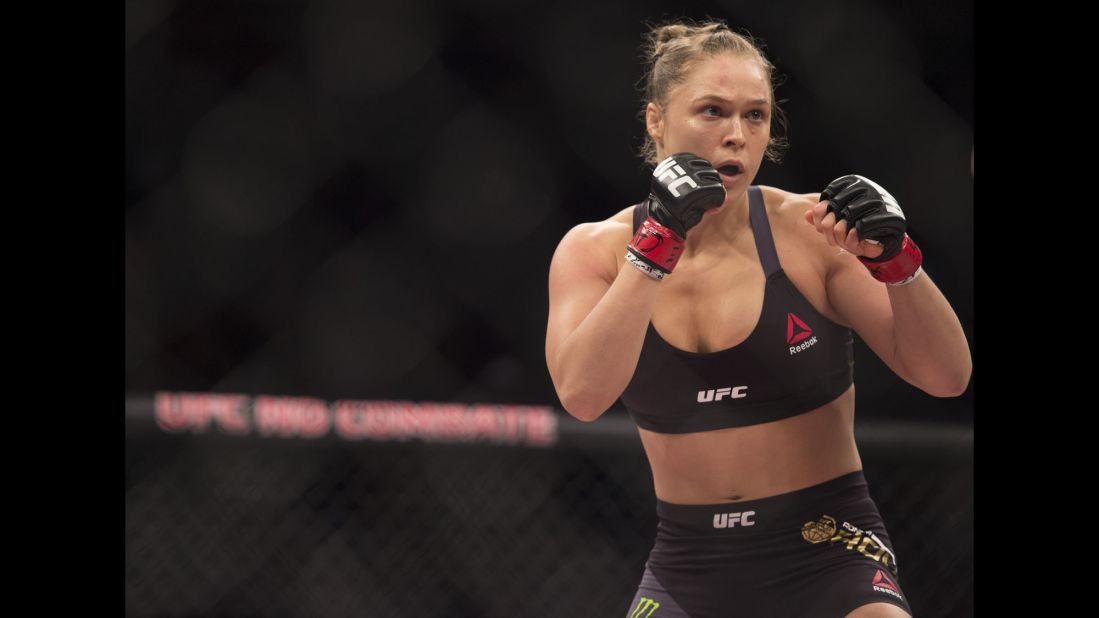 UFC fighter Ronda Rousey, the women's bantamweight champion, has never lost in mixed martial arts, and she holds the UFC record for quickest finish in a title fight: 14 seconds. Rousey also won a bronze medal in judo at the 2008 Summer Olympics.