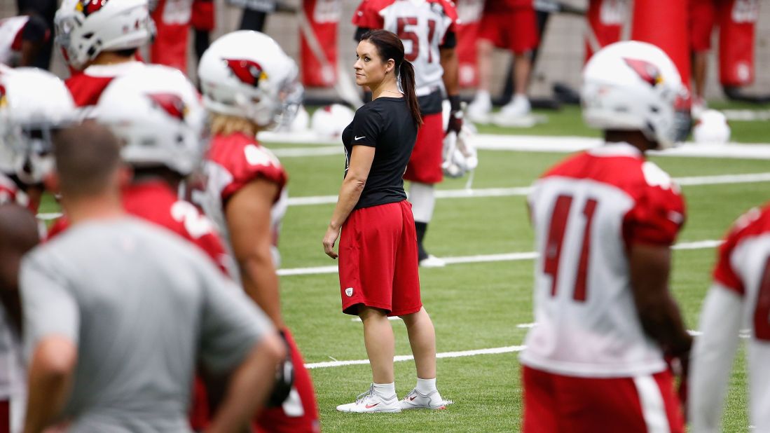 Jennifer Welter, a veteran player on professional women's football teams, became the National Football League's first female coach when she was hired as a training camp and preseason intern for the Arizona Cardinals in 2015. Welter is also the first woman to coach in a men's professional football league, having been named a coach for the Indoor Football League's Texas Revolution.