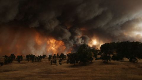 Large plumes of smoke rise from the Rocky Fire on Saturday, August 1.