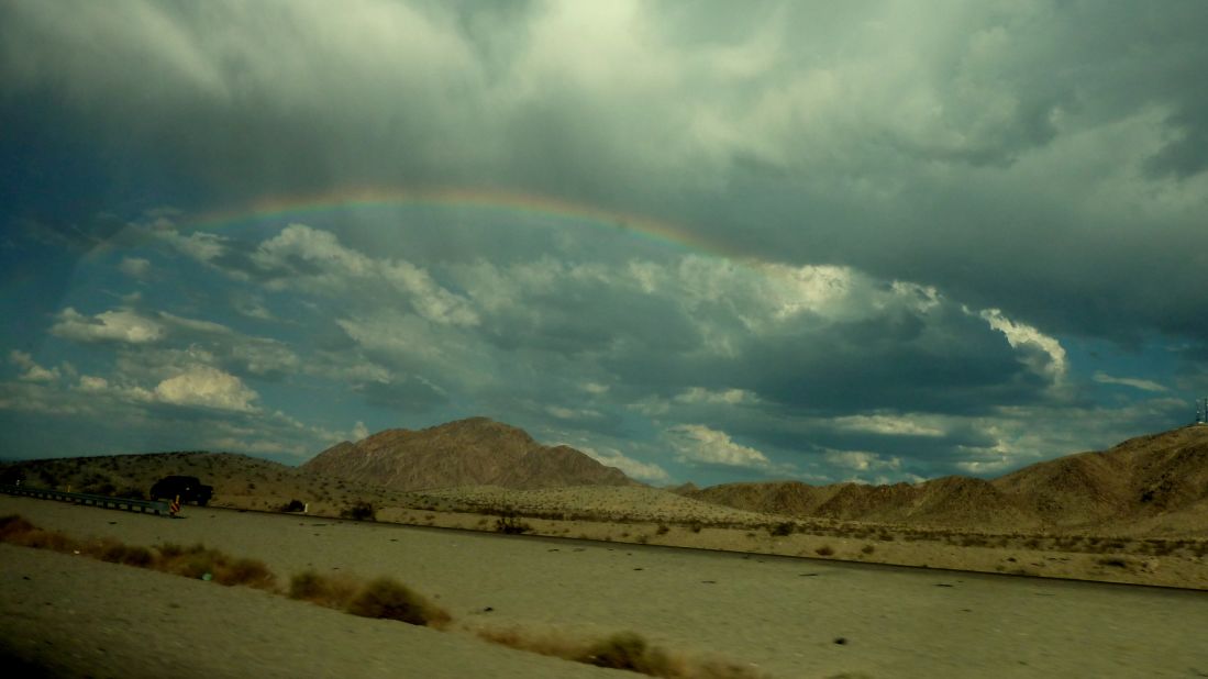 A rainbow is spotted on the drive between Las Vegas and Los Angeles. "The desert with its wide open spaces is really beautiful with endless skies," <a href="http://ireport.cnn.com/docs/DOC-1256924">Marie Sager said.</a>