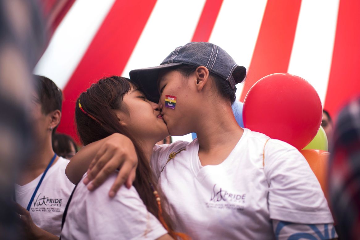 Two women kiss during the last day of the four-day Viet Pride program on August 2 in Hanoi. The festival tipped its hat to the U.S. Supreme Court's ruling to legalize same-sex marriage across the United States on June 26, 2015.