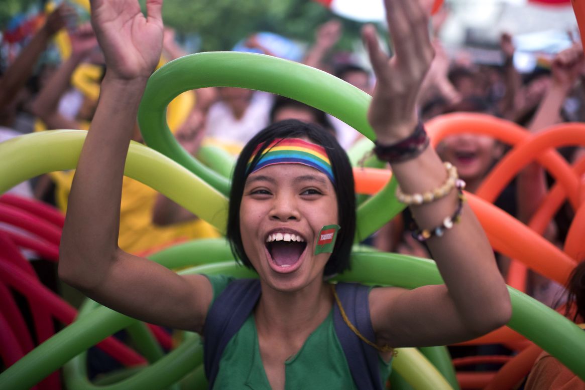 A marcher dances during Vietnam's fourth gay pride parade on August 2 in Hanoi.