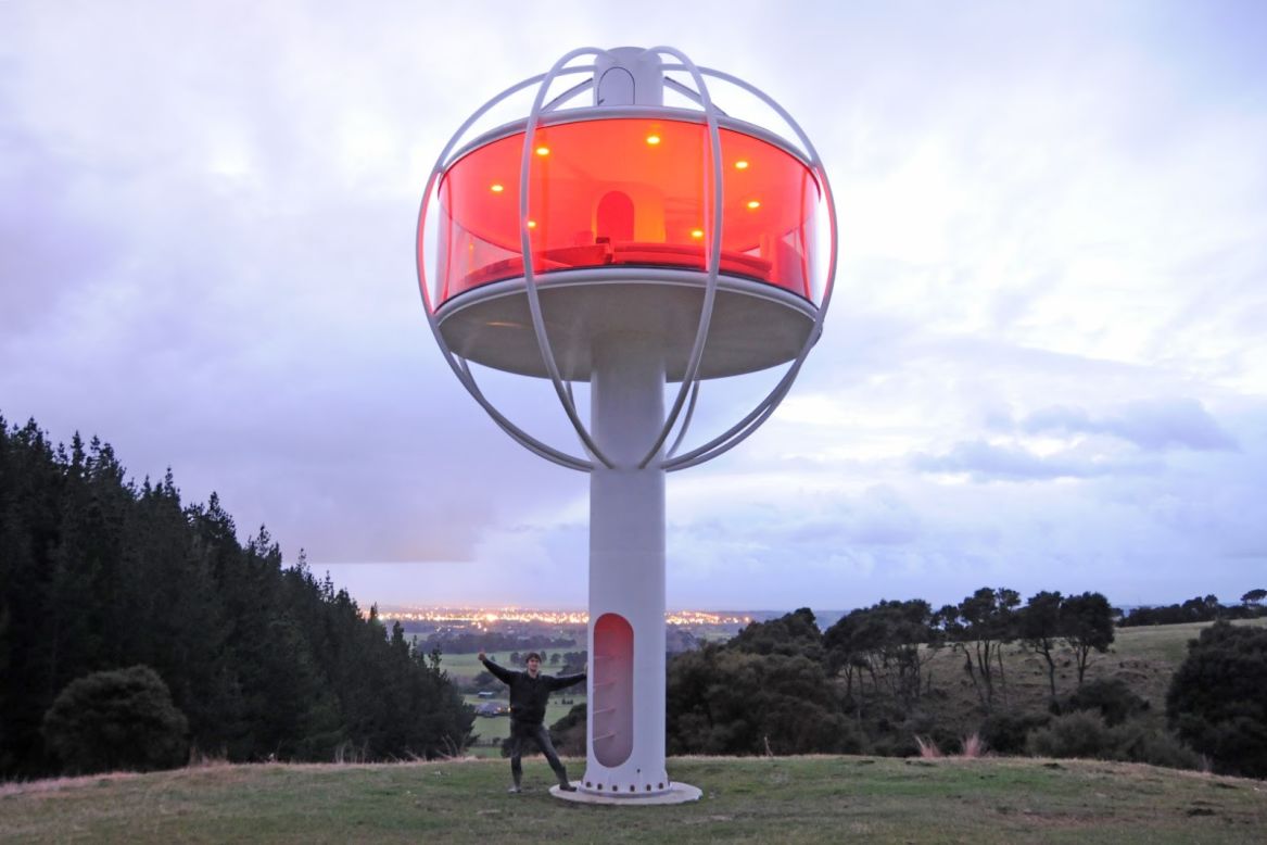 Jono Williams with the <a href="http://www.theskysphere.com/" target="_blank" target="_blank">Skysphere</a>, a radical reinvention of the treehouse for the digital era. The New Zealand engineer has spent three years and over $50,000 on the project so far. 