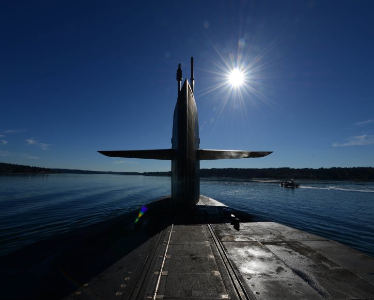 The Ohio-class guided-missile submarine USS Ohio transits Puget Sound, Washington, in June 2015. The Ohio and three other guided-missile subs -- USS Florida, USS Michigan and USS Georgia -- were originally built and deployed as ballistic-missile subs, but were converted to guided-missile platforms beginning in 2002 after the Navy concluded it had a surplus of the boomers.