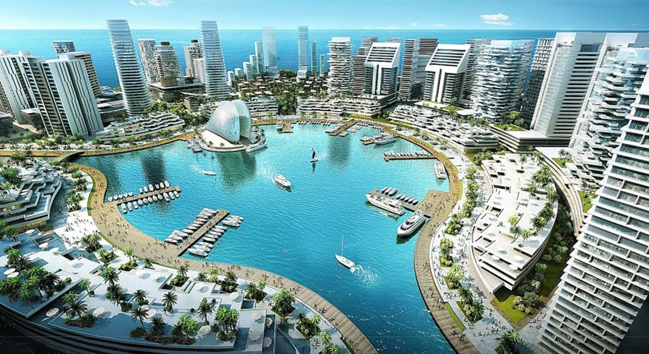 A designer's view of Eko Atlantic's central marina. The new city will be home to quarter of a million people and employ a further 150,000 commuters. 