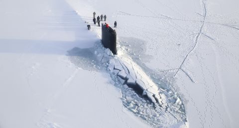 The Los Angeles-class attack submarine USS Hampton surfaces through Arctic ice in March 2014. The Los Angeles-class is the biggest in the Navy's sub fleet, with a few dozen in commission. These subs displace 6,900 tons and are 360 feet long. The class was introduced in 1976.