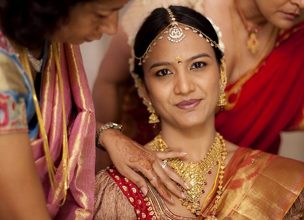 From the elaborate saris, to henna-painted hands, Indian weddings are often a kaleidoscope of color and ornamentation.  And among the spectacular bridal jewelery, you can guarantee there will always be gold. <br />"As "They say: 'No gold, no wedding,'" said Divya Vithika, co-founder of <a href="index.php?page=&url=http%3A%2F%2Fwww.divyavithika.com%2F" target="_blank" target="_blank">Divya Vithika Wedding Planners</a>, in Bangalore.<br />