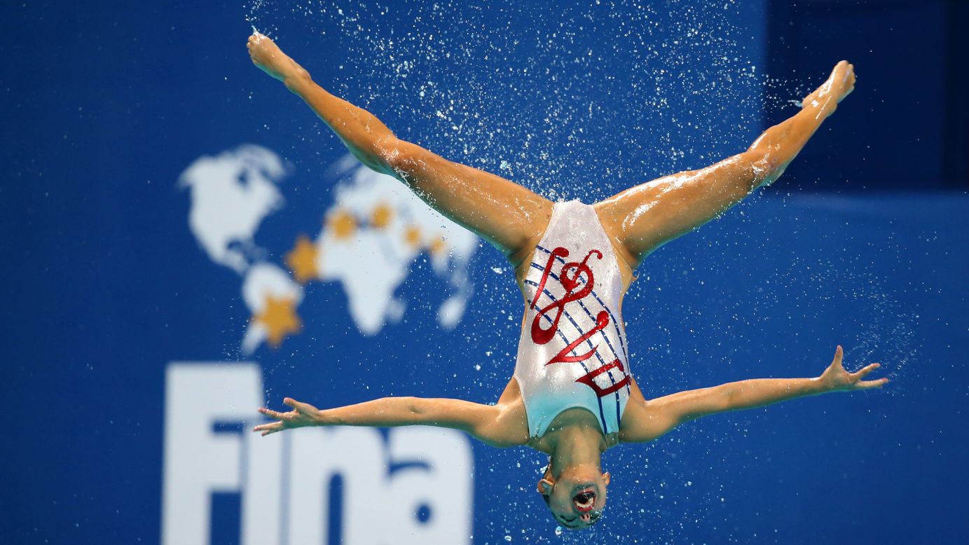 A member of Mexico's synchronized-swimming team competes at the World Aquatics Championships on Saturday, August 1.