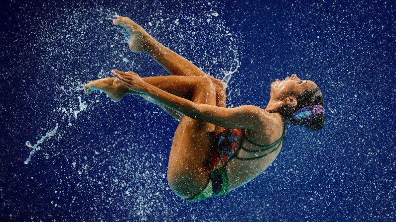 A member of Venezuela's synchronized-swimming team competes at the World Aquatics Championships on Tuesday, July 28.