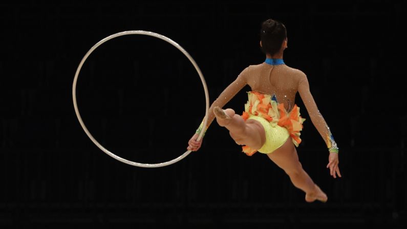 Rhythmic gymnast Agnessa Pavlova performs Thursday, July 30, at the British Gymnastics Championship Series in Liverpool, England.